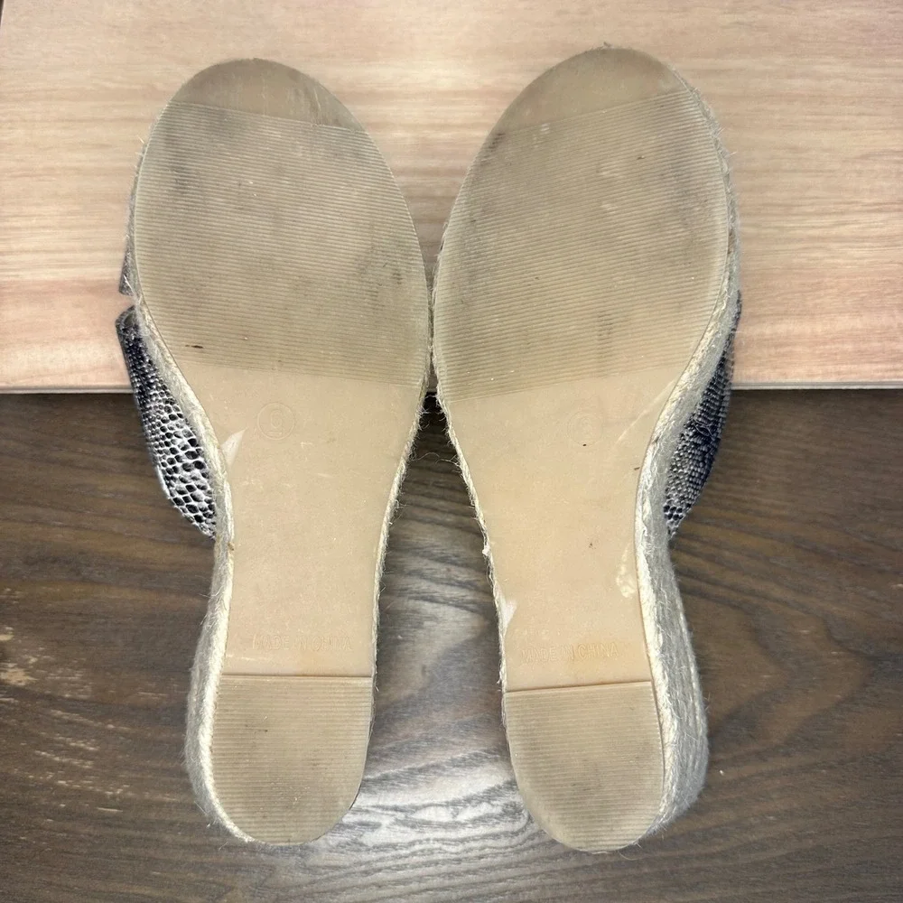 Kelsi Dagger‎ Bianca Snakeskin Print Espadrille Wedge Sandals Grey Black Size 6